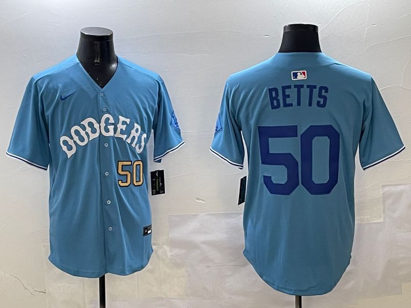 Men Los Angeles Dodgers 50 Betts Light Blue Throwback Game 2025 Nike MLB Jersey style 22